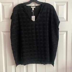 Eileen Fisher Black Textured V-Neck Top